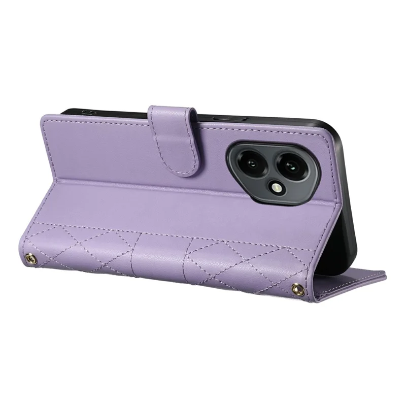 For Honor 400 5G (Global) Case Rhombus Stitching Wallet Stand Leather Phone Cover with Long  /  Short Strap - Purple