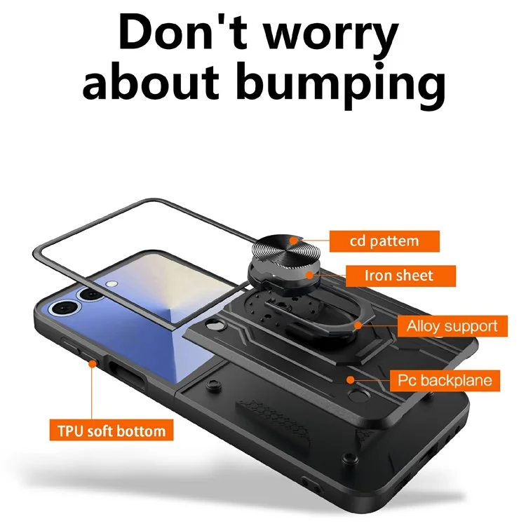 Handyhülle für Samsung Galaxy Z Flip7 5G mit Ständer, PC Rückseite - Schwarz