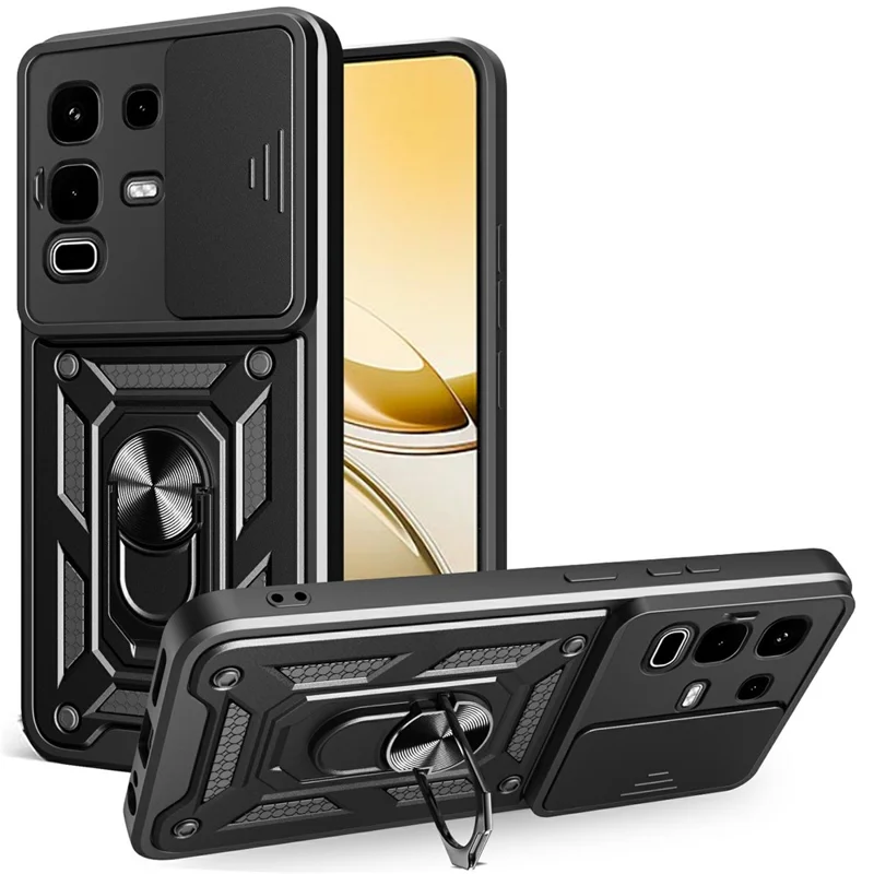 For Infinix Note 50s 5G Case with Slide Camera Lid PC + TPU Kickstand Phone Cover - Black