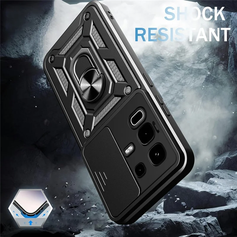 For Infinix Note 50s 5G Case with Slide Camera Lid PC + TPU Kickstand Phone Cover - Black