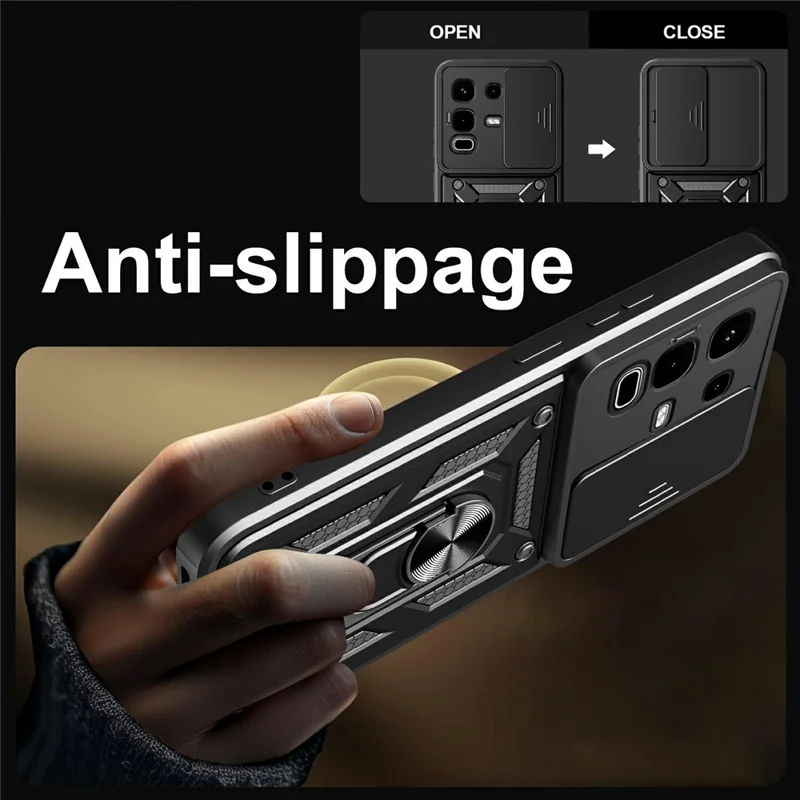 For Infinix Note 50s 5G Case with Slide Camera Lid PC + TPU Kickstand Phone Cover - Black