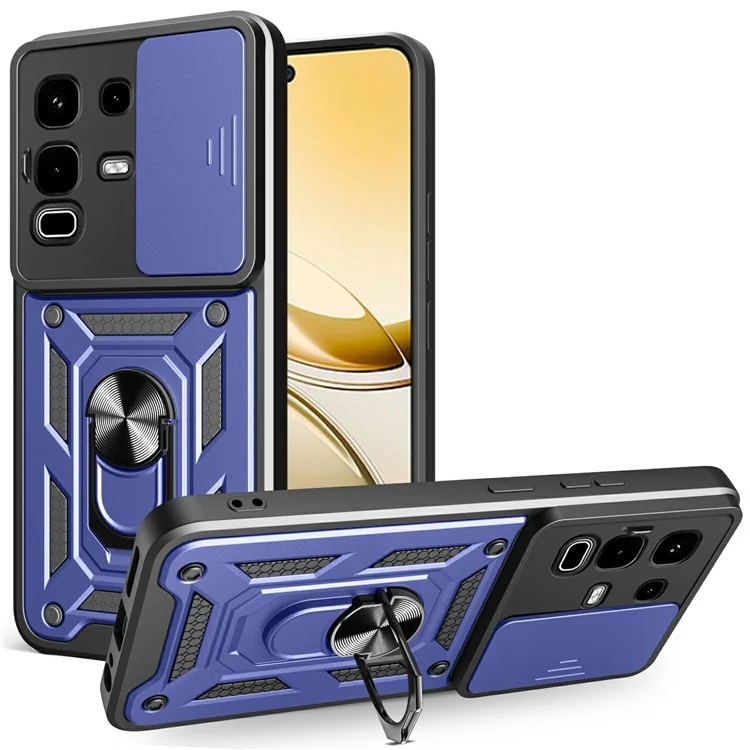 For Infinix Note 50s 5G Case with Slide Camera Lid PC + TPU Kickstand Phone Cover - Blue
