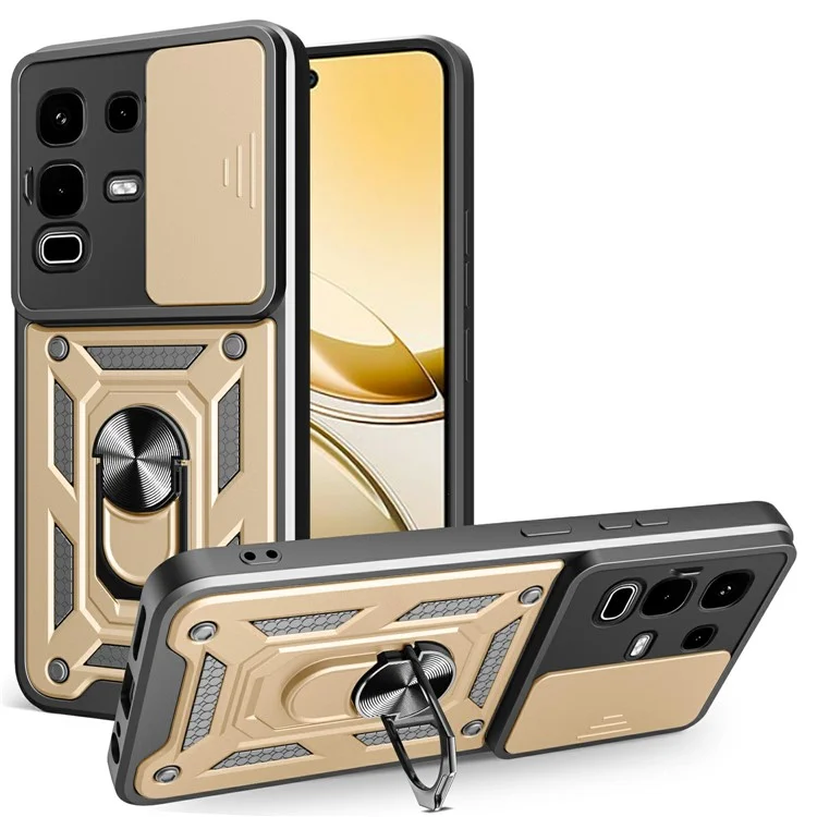 For Infinix Note 50s 5G Case with Slide Camera Lid PC + TPU Kickstand Phone Cover - Gold