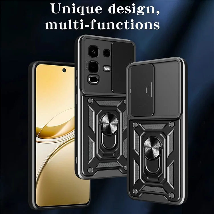 For Infinix Note 50s 5G Case with Slide Camera Lid PC + TPU Kickstand Phone Cover - Gold