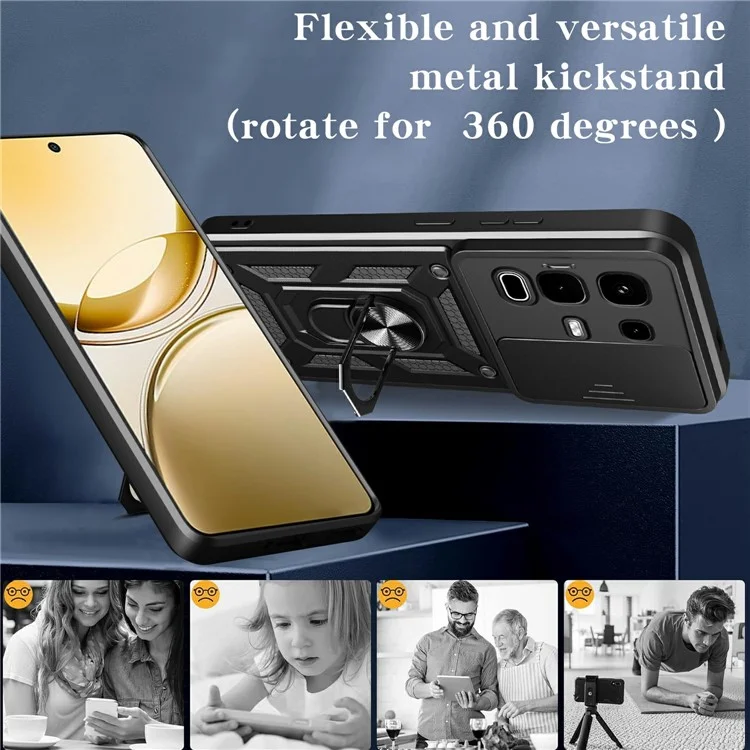 For Infinix Note 50s 5G Case with Slide Camera Lid PC + TPU Kickstand Phone Cover - Gold