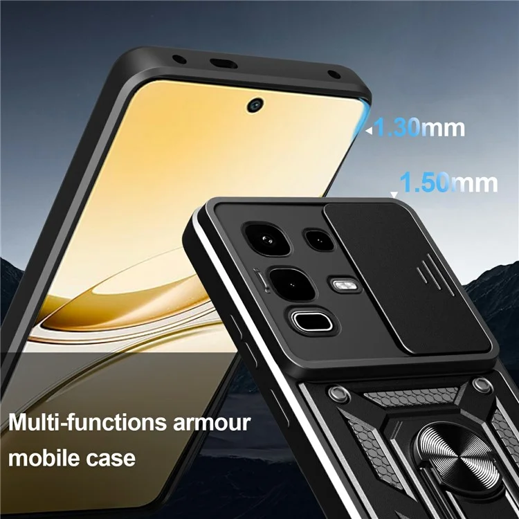 For Infinix Note 50s 5G Case with Slide Camera Lid PC + TPU Kickstand Phone Cover - Gold