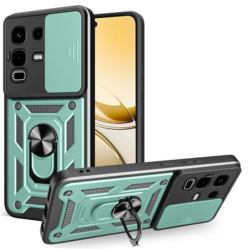 For Infinix Note 50s 5G Case with Slide Camera Lid PC + TPU Kickstand Phone Cover - Green