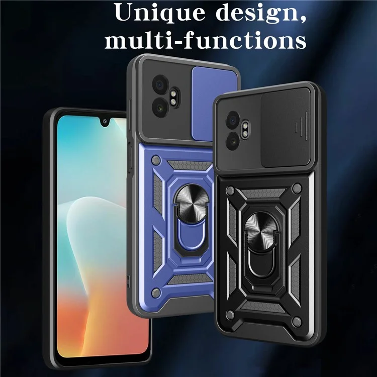 Cover per Samsung Galaxy XCover7 Pro con Coperchio Scorrevole per Fotocamera, PC + TPU con Supporto - Argento