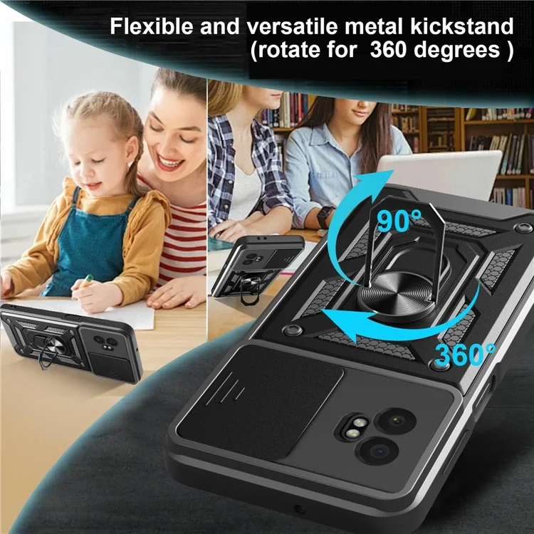 Cover per Samsung Galaxy XCover7 Pro con Coperchio Scorrevole per Fotocamera, PC + TPU con Supporto - Argento