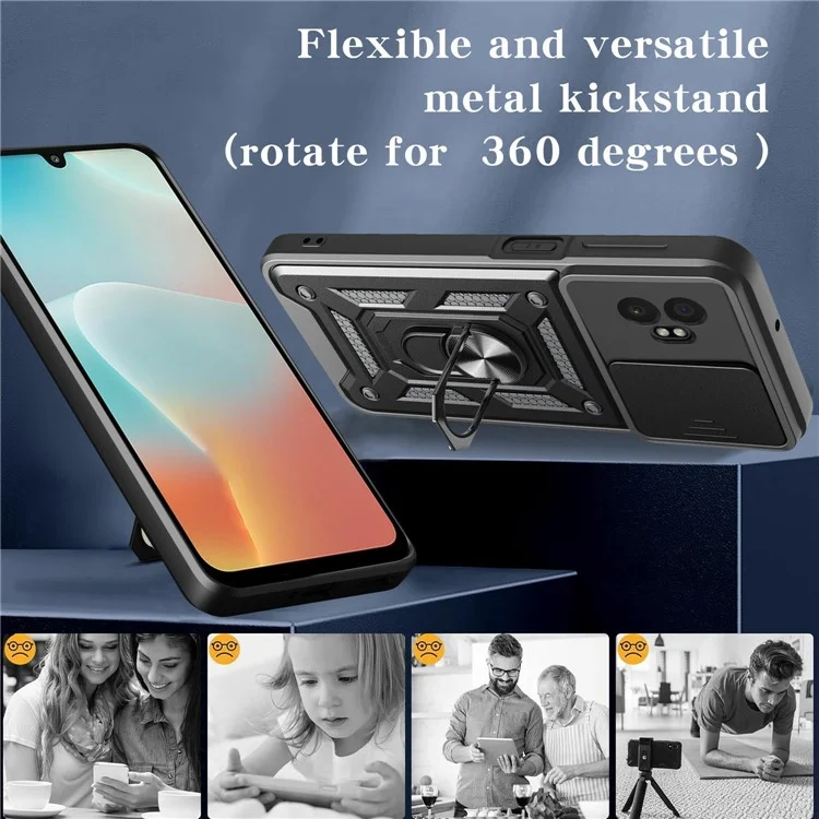 Cover per Samsung Galaxy XCover7 Pro con Coperchio Scorrevole per Fotocamera, PC + TPU con Supporto - Argento