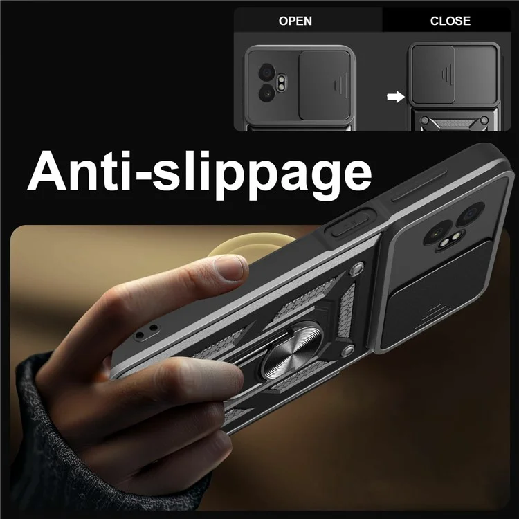 Cover per Samsung Galaxy XCover7 Pro con Coperchio Scorrevole per Fotocamera, PC + TPU con Supporto - Argento