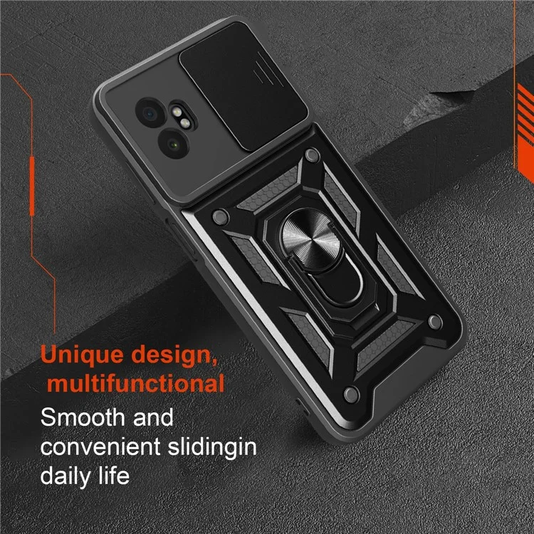 Cover per Samsung Galaxy XCover7 Pro con Coperchio Scorrevole per Fotocamera, PC + TPU con Supporto - Argento