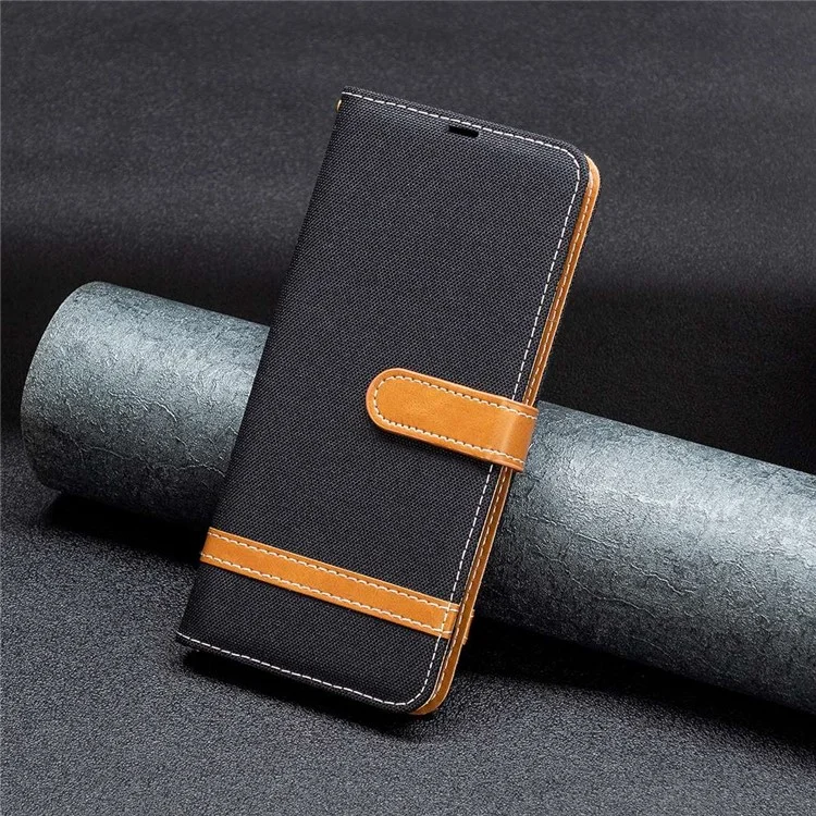 Per Samsung Galaxy A14 5G / A14 4G Custodia Telefonica Stand Wallet Jeans Cloth Texture PU Leather Folio Flip Cover - Nero