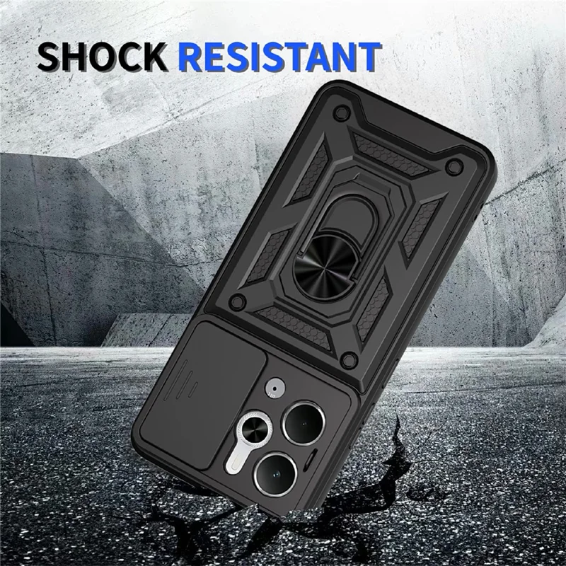 For Realme P3 5G  /  14 5G Case with Slide Camera Lid PC + TPU Kickstand Phone Cover - Black