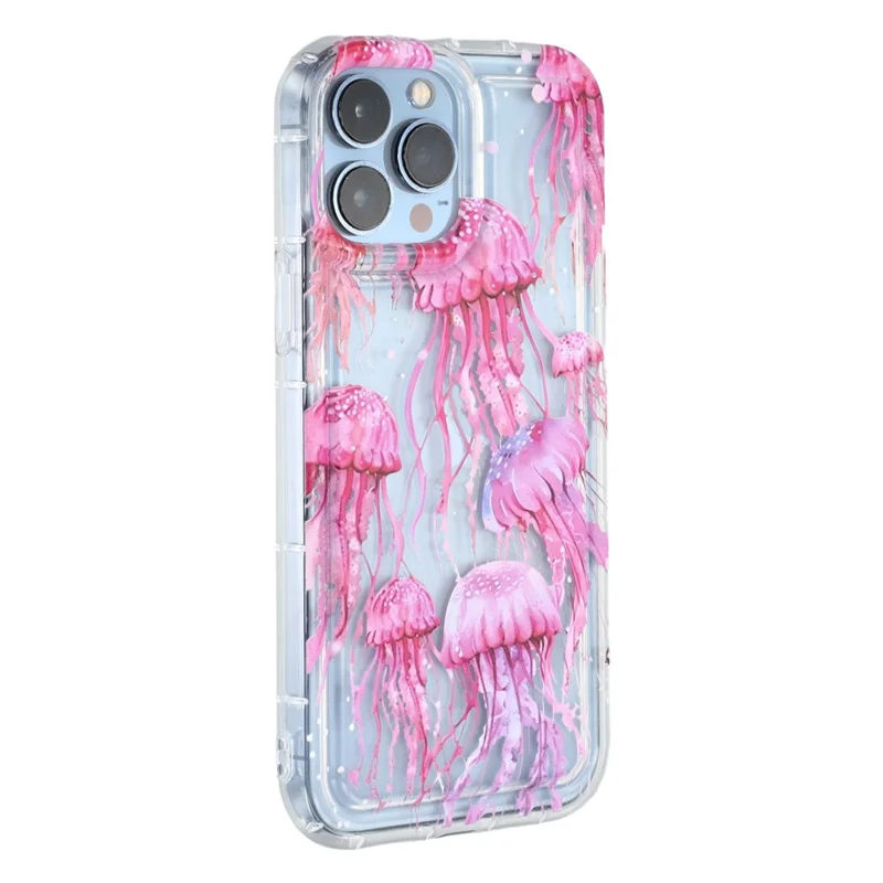 For iPhone 13 Pro Max Case Pink Jellyfish Pattern Airbag Shockproof TPU Phone Back Cover