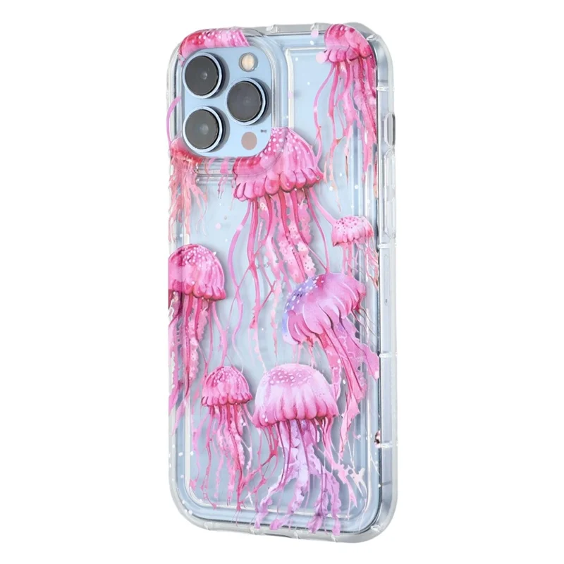 For iPhone 13 Pro Max Case Pink Jellyfish Pattern Airbag Shockproof TPU Phone Back Cover