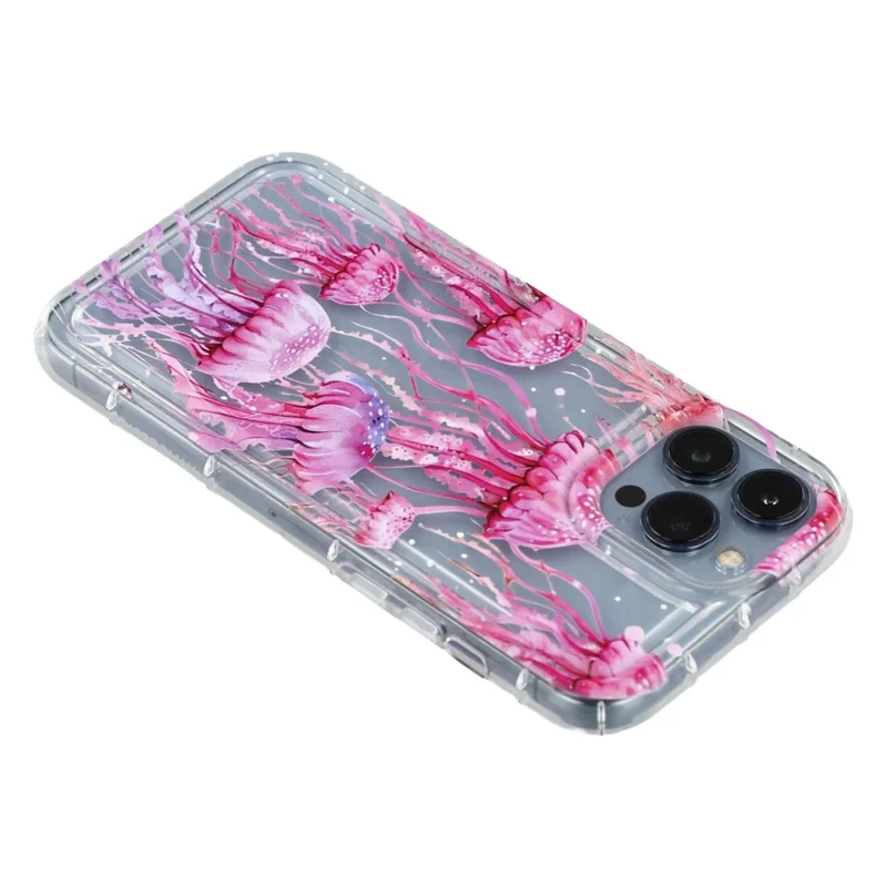 For iPhone 13 Pro Max Case Pink Jellyfish Pattern Airbag Shockproof TPU Phone Back Cover
