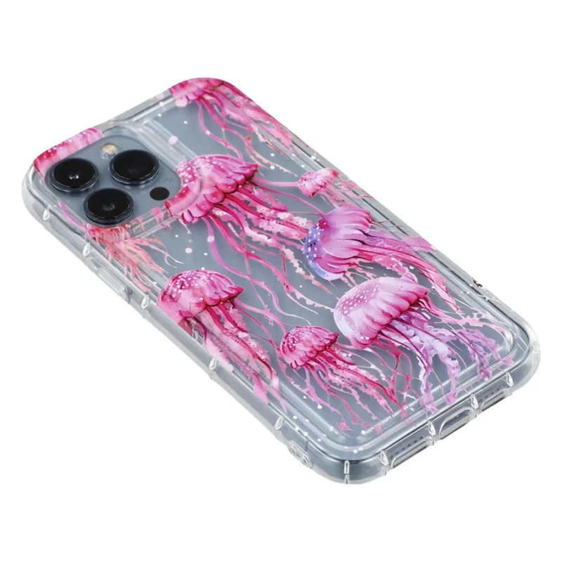 For iPhone 13 Pro Max Case Pink Jellyfish Pattern Airbag Shockproof TPU Phone Back Cover