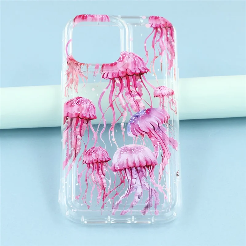 For iPhone 13 Pro Max Case Pink Jellyfish Pattern Airbag Shockproof TPU Phone Back Cover