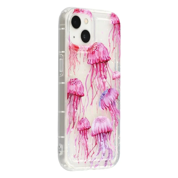 Capa para iPhone 13 Padrão de Água-Viva Rosa Airbag Capa Traseira de Telefone à Prova de Choque TPU