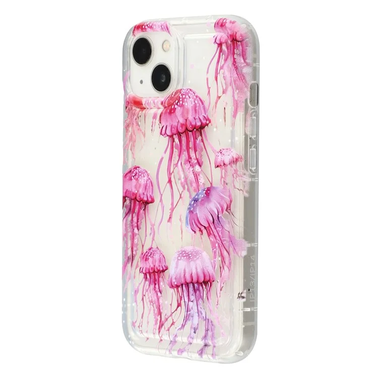 Capa para iPhone 13 Padrão de Água-Viva Rosa Airbag Capa Traseira de Telefone à Prova de Choque TPU