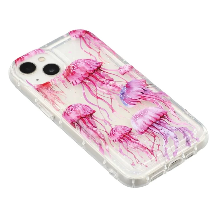 Capa para iPhone 13 Padrão de Água-Viva Rosa Airbag Capa Traseira de Telefone à Prova de Choque TPU