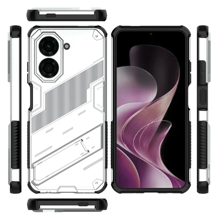 For Xiaomi Redmi A5 4G (171.7mm)  /  Poco C71 4G Case PC + TPU Shockproof Phone Cover with Kickstand - White