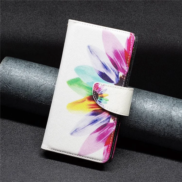 For Samsung Galaxy A14 5G / A14 4G Leather Case with Strap Pattern Printing Zipper Wallet Phone Stand Cover - Sunflower