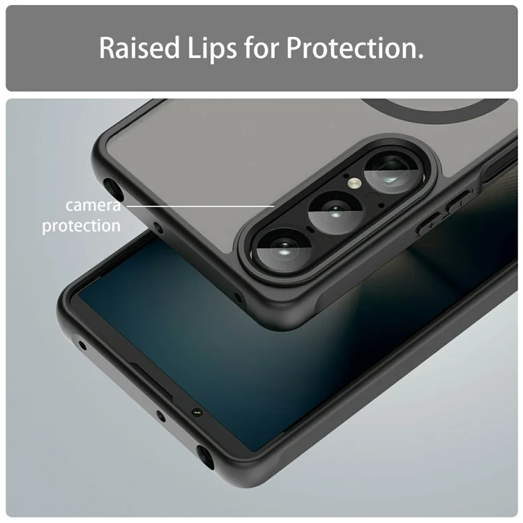 Чехол для Sony Xperia 1 VII, совместимый с MagSafe, противоударный, из ПК + TPU - Черный