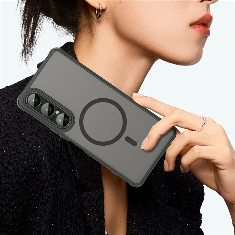 Чехол для Sony Xperia 1 VII, совместимый с MagSafe, противоударный, из ПК + TPU - Черный