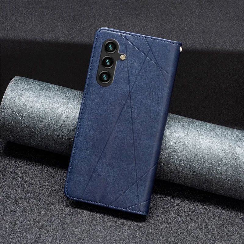 For Samsung Galaxy A14 5G / A14 4G Leather Case with Card Holder Imprinting Pattern Phone Stand Cover - Blue