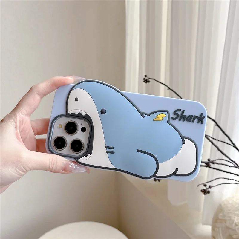 For iPhone 16 Pro Max Silicone Case Cute Shark Design Shockproof Phone Back Cover