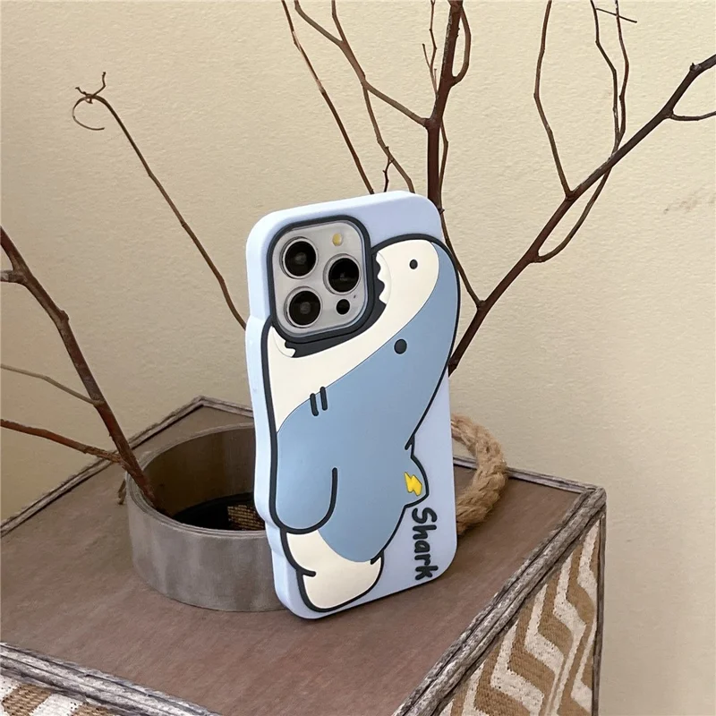 For iPhone 16 Pro Max Silicone Case Cute Shark Design Shockproof Phone Back Cover