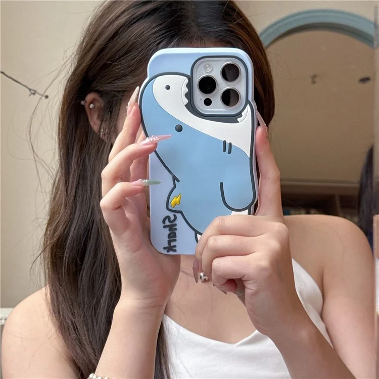 Cover per iPhone 15 Pro Max in Silicone con Design Squalo Carino - Custodia Antiurto per Smartphone