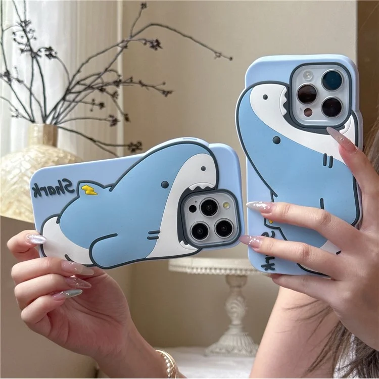 Cover per iPhone 15 Pro Max in Silicone con Design Squalo Carino - Custodia Antiurto per Smartphone