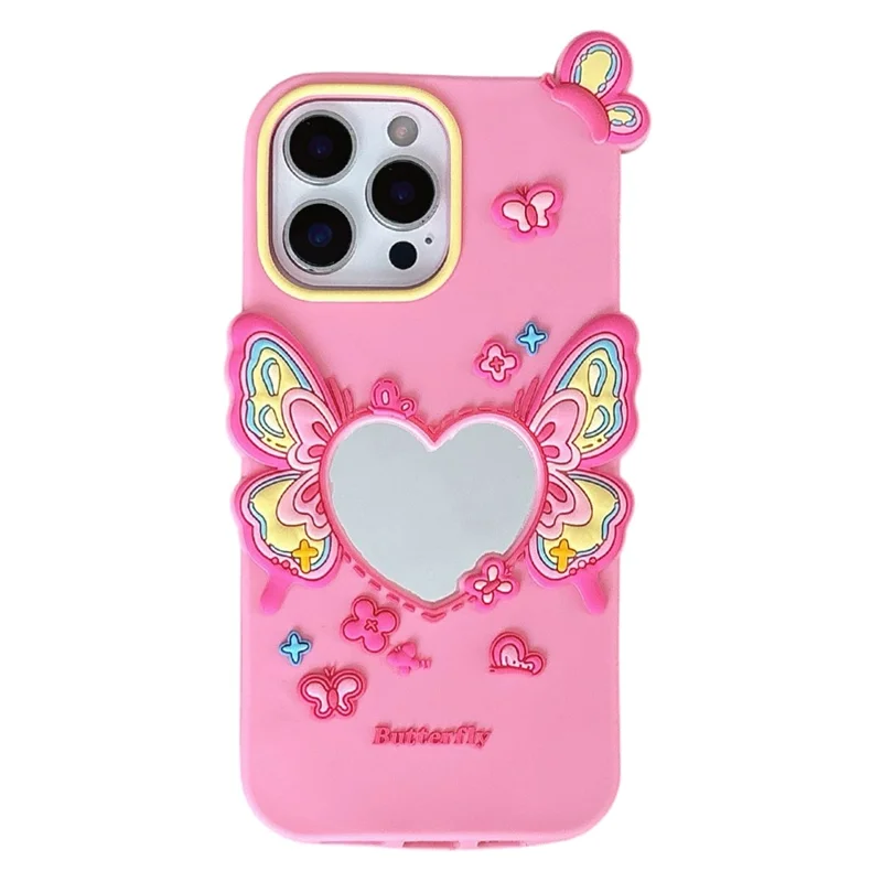 For iPhone 16 Pro Silicone Case Cute Butterfly Mirror Design Shockproof Phone Back Cover