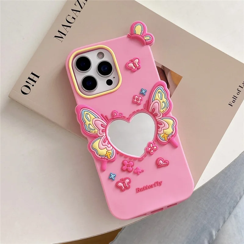 For iPhone 16 Pro Silicone Case Cute Butterfly Mirror Design Shockproof Phone Back Cover