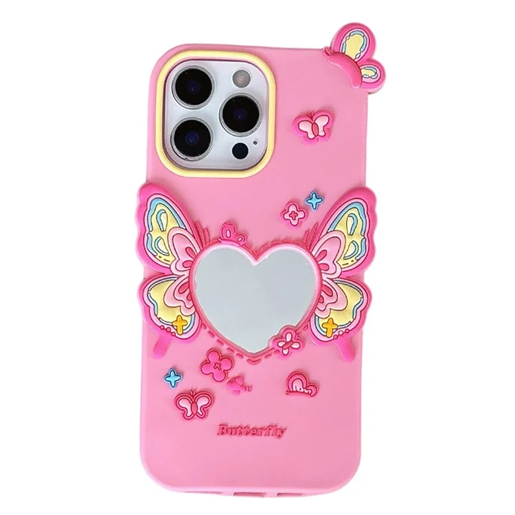 For iPhone 15 Pro Max Silicone Case Cute Butterfly Mirror Design Shockproof Phone Back Cover