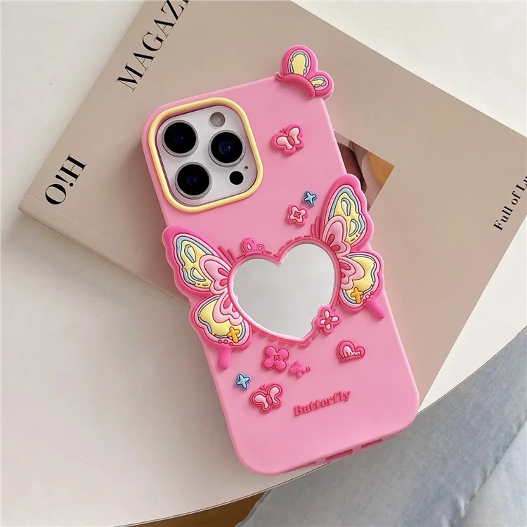 For iPhone 15 Pro Max Silicone Case Cute Butterfly Mirror Design Shockproof Phone Back Cover