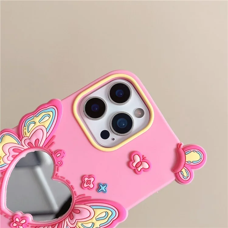 For iPhone 15 Pro Max Silicone Case Cute Butterfly Mirror Design Shockproof Phone Back Cover