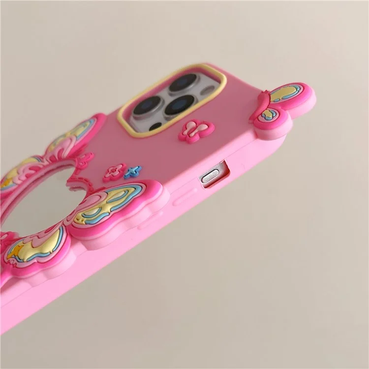 For iPhone 15 Pro Max Silicone Case Cute Butterfly Mirror Design Shockproof Phone Back Cover