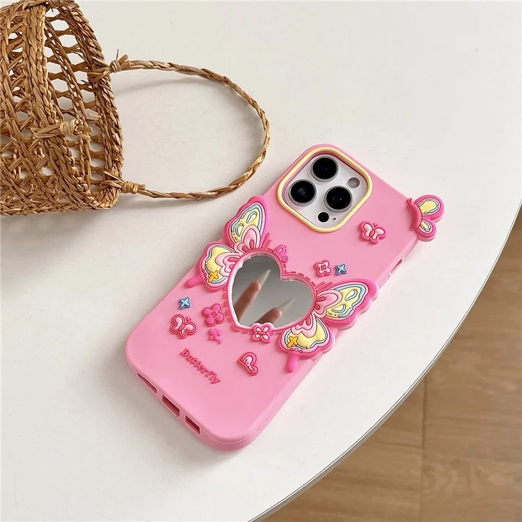 Per iPhone 15 Pro Custodia in silicone Disegno carino a farfalla Specchio Custodia posteriore antiurto