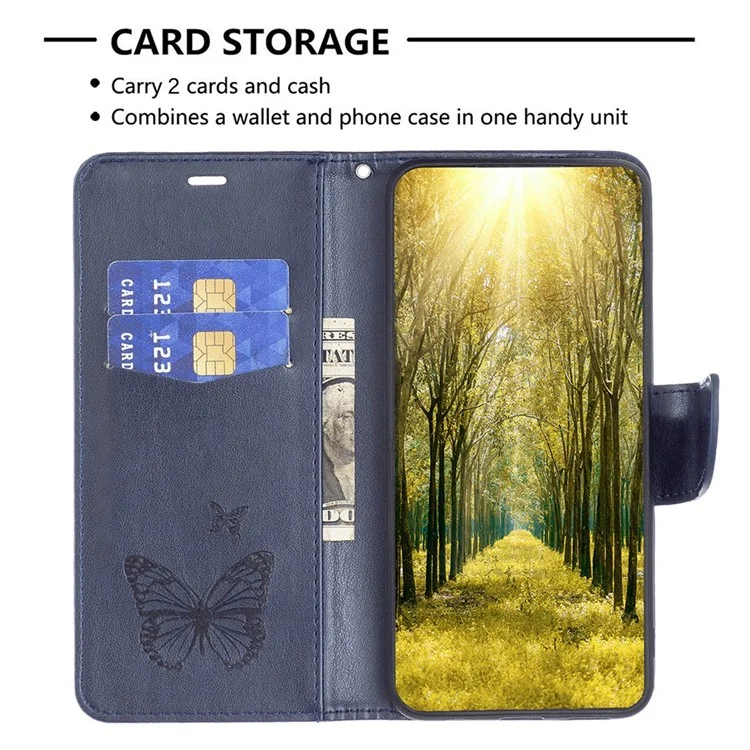 Bf-sprudelmuster Serie-4 Flip Wallet-hülle Für Xiaomi 12T 5G / 12t Pro 5G, Magnetische Verschluss PU Leder Eingeprägte Schmetterlinge Telefonabdeckung - Dunkelblau