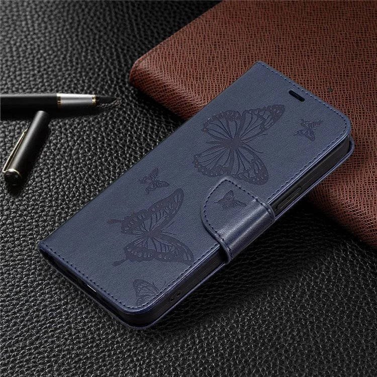 BF Imprinting Pattern Series-4 Flip Wallet Case for Xiaomi 12T 5G / Redmi K50 Ultra 5G / 12T Pro 5G, Magnetic Clasp PU Leather Imprinted Butterflies Phone Cover - Dark Blue