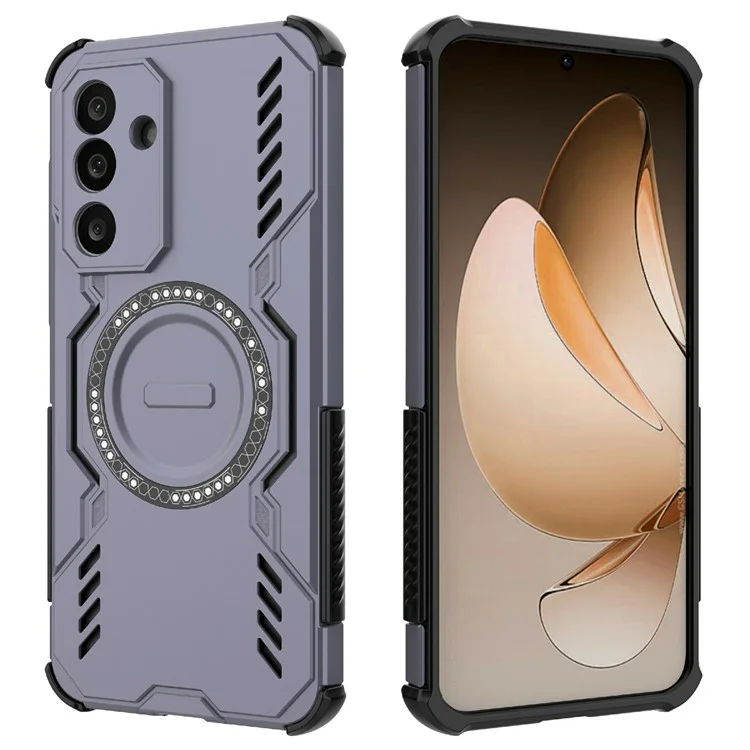 For Samsung Galaxy M56 5G Magnetic Case Butterfly Armor Hollow Heat Dissipation PC + TPU Phone Cover - Purple