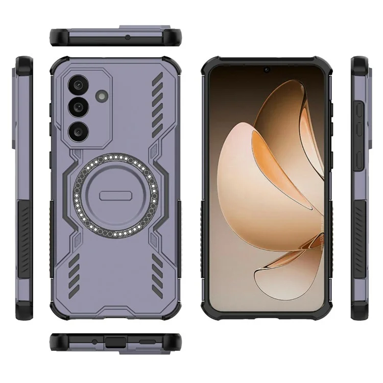 For Samsung Galaxy M56 5G Magnetic Case Butterfly Armor Hollow Heat Dissipation PC + TPU Phone Cover - Purple