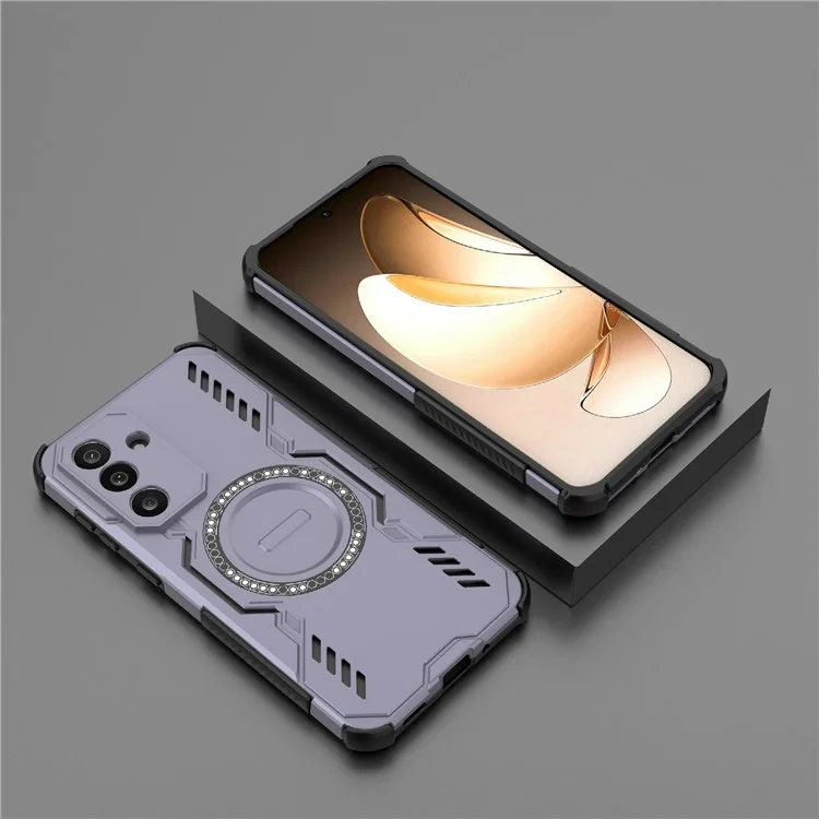 For Samsung Galaxy M56 5G Magnetic Case Butterfly Armor Hollow Heat Dissipation PC + TPU Phone Cover - Purple
