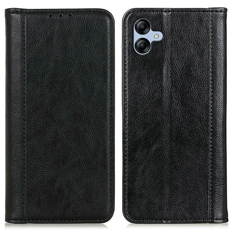 For Samsung Galaxy A07 Stand Case Split Leather Litchi Texture Wallet Phone Cover - Black