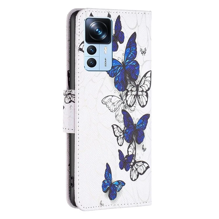 For Xiaomi 12T 5G / Redmi K50 Ultra 5G / 12T Pro 5G Leather Case Pattern Printing Wallet Stand Flip Mobile Cover - Butterflies