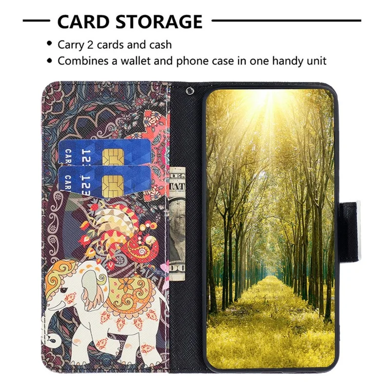 BF Pattern Printing Leather Series-2 Para Xiaomi 12t 5g / 12t Pro 5g Capa Magnética de Couro pu de Mão-de-livre Carteira Impressa a Tampa do Telefone Padrão - Flor e Elefante